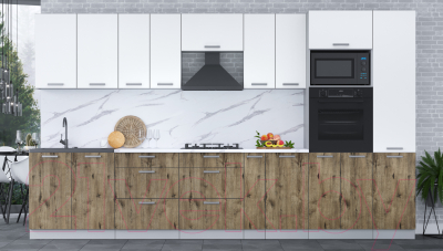 Кухонный гарнитур Интерлиния Мила Лайт 3.6 ВТ (белый платинум/дуб веллингтон/белый гранит)