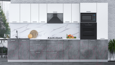 Кухонный гарнитур Интерлиния Мила Лайт 3.6 ВТ (белый платинум/бетон портленд/белый гранит)