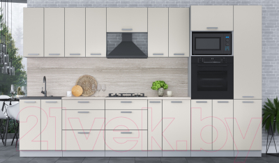 Кухонный гарнитур Интерлиния Мила Лайт 3.4 ВТ (персидский жемчуг/персидский жемчуг/травертин серый)