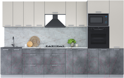 Кухонный гарнитур Интерлиния Мила Лайт 3.4 ВТ (персидский жемчуг/бетон портленд/серый каспий) - фото