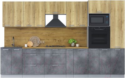 Кухонный гарнитур Интерлиния Мила Лайт 3.4 ВТ (дуб золотой/бетон портленд/дуб бунратти) - фото