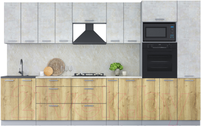 Кухонный гарнитур Интерлиния Мила Лайт 3.4 ВТ (бетон лайт/дуб золотой/опал светлый) - фото