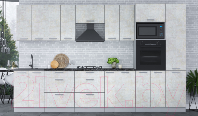 Кухонный гарнитур Интерлиния Мила Лайт 3.4 ВТ (бетон лайт/бетон лайт/кастилло темный)