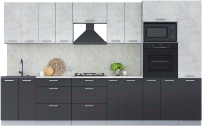 Кухонный гарнитур Интерлиния Мила Лайт 3.4 ВТ (бетон лайт/антрацит/опал светлый) - фото