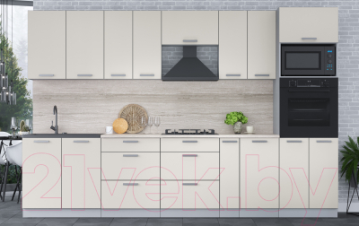 Кухонный гарнитур Интерлиния Мила Лайт 3.2 ВТ (персидский жемчуг/персидский жемчуг/травертин серый)
