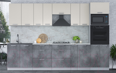 Кухонный гарнитур Интерлиния Мила Лайт 3.2 ВТ (персидский жемчуг/бетон портленд/серый каспий)