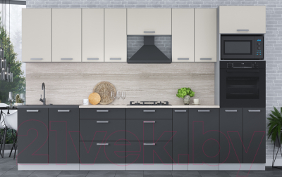 Кухонный гарнитур Интерлиния Мила Лайт 3.2 ВТ (персидский жемчуг/антрацит/травертин серый)