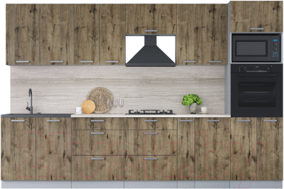 Кухонный гарнитур Интерлиния Мила Лайт 3.2 ВТ (дуб веллингтон/дуб веллингтон/травертин серый) - фото