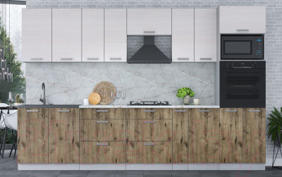 Кухонный гарнитур Интерлиния Мила Лайт 3.2 ВТ (вудлайн кремовый/дуб веллингтон)