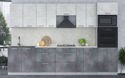 Кухонный гарнитур Интерлиния Мила Лайт 3.2 ВТ (бетон лайт/бетон портленд/опал светлый)