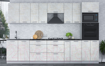 Кухонный гарнитур Интерлиния Мила Лайт 3.2 ВТ (бетон лайт/бетон лайт/кастилло темный)