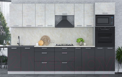 Кухонный гарнитур Интерлиния Мила Лайт 3.2 ВТ (бетон лайт/антрацит/опал светлый)