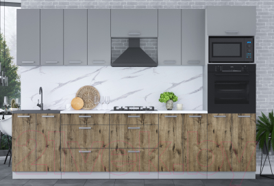 Кухонный гарнитур Интерлиния Мила Лайт 3.0 ВТ (серебро/дуб веллингтон)