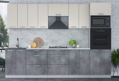 Кухонный гарнитур Интерлиния Мила Лайт 3.0 ВТ (персидский жемчуг/бетон портленд)