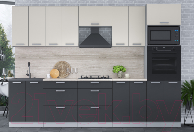 Кухонный гарнитур Интерлиния Мила Лайт 3.0 ВТ (персидский жемчуг/антрацит)