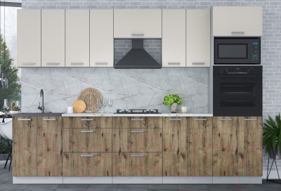 Кухонный гарнитур Интерлиния Мила Лайт 3.0 ВТ (персидский жемчуг/дуб веллингтон)