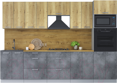 Кухонный гарнитур Интерлиния Мила Лайт 3.0 ВТ (дуб золотой/бетон портленд) - фото