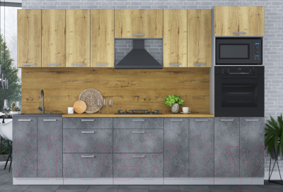 Кухонный гарнитур Интерлиния Мила Лайт 3.0 ВТ (дуб золотой/бетон портленд)