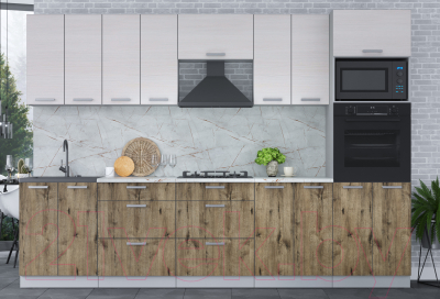 Кухонный гарнитур Интерлиния Мила Лайт 3.0 ВТ (вудлайн кремовый/дуб веллингтон)