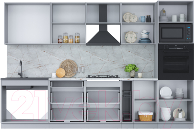 Кухонный гарнитур Интерлиния Мила Лайт 3.0 ВТ (бетон лайт/дуб веллингтон/опал светлый)