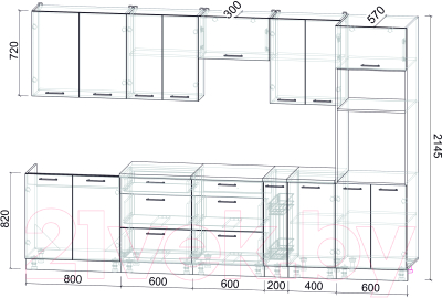 Кухонный гарнитур Интерлиния Мила Лайт 3.0 ВТ (бетон лайт/дуб веллингтон/опал светлый)