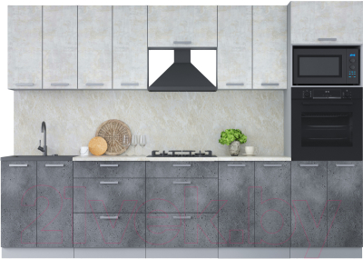 Кухонный гарнитур Интерлиния Мила Лайт 3.0 ВТ (бетон лайт/бетон портленд/опал светлый) - фото