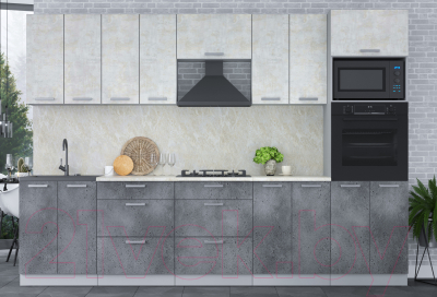 Кухонный гарнитур Интерлиния Мила Лайт 3.0 ВТ (бетон лайт/бетон портленд/опал светлый)