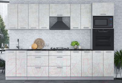 Кухонный гарнитур Интерлиния Мила Лайт 3.0 ВТ (бетон лайт/бетон лайт/кастилло темный)