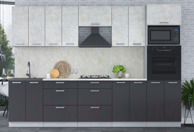 Кухонный гарнитур Интерлиния Мила Лайт 3.0 ВТ (бетон лайт/антрацит/опал светлый)