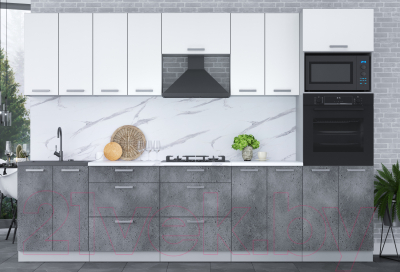 Кухонный гарнитур Интерлиния Мила Лайт 3.0 ВТ (белый платинум/бетон портленд/белый гранит)