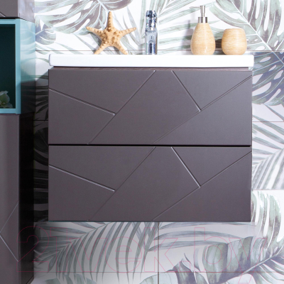 Тумба под умывальник Бриклаер Кристалл 60 (ясень анкор темный/софт графит)