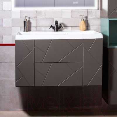 Тумба под умывальник Бриклаер Кристалл 90 (ясень анкор темный/софт графит)