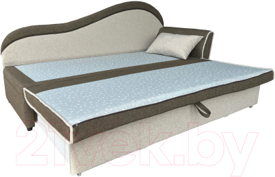 Тахта Анмикс Вика правая (рогожка, коричневый/светло-бежевый)