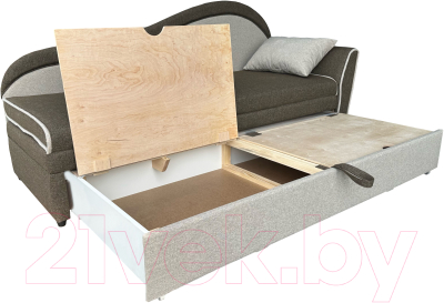 Тахта Анмикс Вика правая (рогожка, коричневый/светло-бежевый)