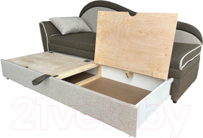 Тахта Анмикс Вика левая (рогожка, коричневый/светло-бежевый)