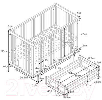 Детская кроватка Polini Kids Simple 340 с маятником / 0003147-17
