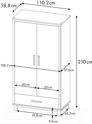 Шкаф Polini Kids Simple 3410 с 1 ящиком / 0002724.9