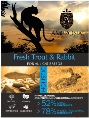 Сухой корм для кошек Ambrosia Grain Free для стерилизов., свежая форель и кролик / U/ACTR1.5 (1.5кг)