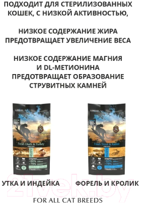 Сухой корм для кошек Ambrosia Grain Free для стерилизов., свежая форель и кролик / U/ACTR1.5 (1.5кг)