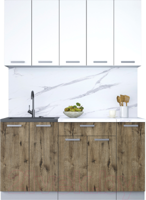 Кухонный гарнитур Интерлиния Мила Лайт 1.5 (белый платинум/дуб веллингтон) - фото