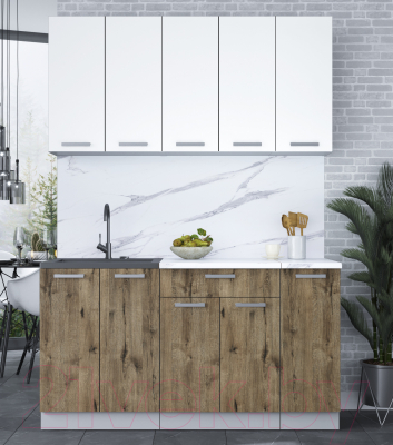 Кухонный гарнитур Интерлиния Мила Лайт 1.5 (белый платинум/дуб веллингтон)