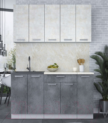 Кухонный гарнитур Интерлиния Мила Лайт 1.5 (бетон лайт/бетон портленд)