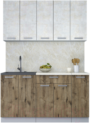 Кухонный гарнитур Интерлиния Мила Лайт 1.5 (бетон лайт/дуб веллингтон) - фото