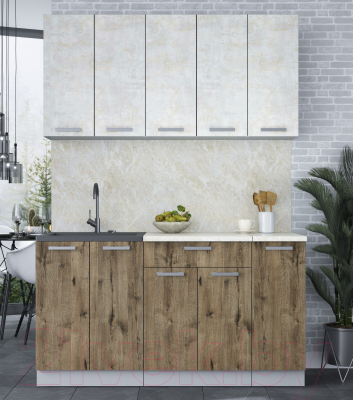 Кухонный гарнитур Интерлиния Мила Лайт 1.5 (бетон лайт/дуб веллингтон)