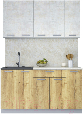 Кухонный гарнитур Интерлиния Мила Лайт 1.5 (бетон лайт/дуб золотой) - фото