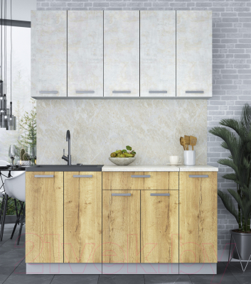 Кухонный гарнитур Интерлиния Мила Лайт 1.5 (бетон лайт/дуб золотой)