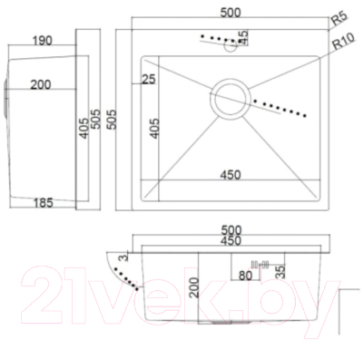 Мойка кухонная Arfeka AF Nano 50x50.5