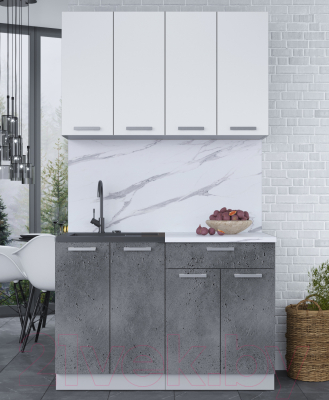 Кухонный гарнитур Интерлиния Мила Лайт 1.2 (белый платинум/бетон портленд)