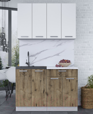 Кухонный гарнитур Интерлиния Мила Лайт 1.2 (белый платинум/дуб веллингтон)