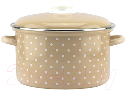 Кастрюля Эмаль Горох мелкий 18-Б1614/4М (бежевый) - фото